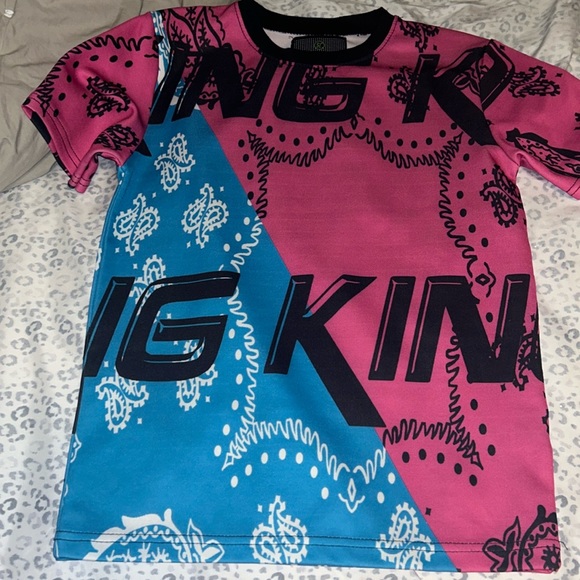 Sacred Crown Pink & Blue Bandana Print King Shirt - Medium - Picture 1 of 3